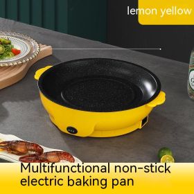 Takeaway Electric Baking Pan Mini Electric Griddle Household Non-stick Barbecue Oven Ingredients Supermarket Plate (Option: Lemon Yellow-22cm-EU)