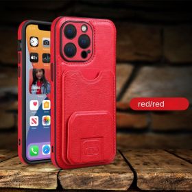 Cross border iphone 14pro mobile phone shell Apple 13 stand mobile phone case Business card convenient for carrying (Applicable model: IP 14 MAX, colour: red)