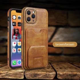 Cross border iphone 14pro mobile phone shell Apple 13 stand mobile phone case Business card convenient for carrying (Applicable model: IP 14 PRO, colour: brown)