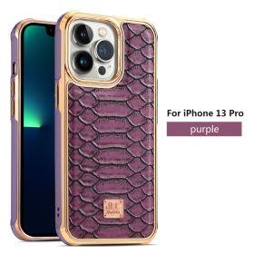 Applicable to IP14promax mobile phone case Apple 13PROMAX skin affixed mobile phone protective case Snake skin cross-border (Applicable model: IP 12PROMAX, colour: purple)