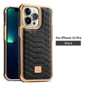 Applicable to IP14promax mobile phone case Apple 13PROMAX skin affixed mobile phone protective case Snake skin cross-border (Applicable model: IP 14PROMAX, colour: black)