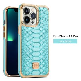 Applicable to IP14promax mobile phone case Apple 13PROMAX skin affixed mobile phone protective case Snake skin cross-border (Applicable model: IP 12/12PRO, colour: Far peak blue)