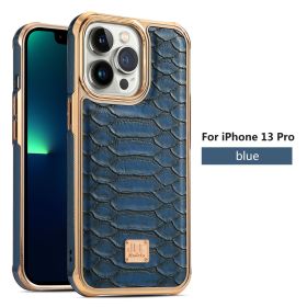 Applicable to IP14promax mobile phone case Apple 13PROMAX skin affixed mobile phone protective case Snake skin cross-border (Applicable model: IP 14, colour: blue)