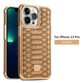 Applicable to IP14promax mobile phone case Apple 13PROMAX skin affixed mobile phone protective case Snake skin cross-border (Applicable model: IP 14 PRO, colour: brown)