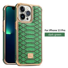 Applicable to IP14promax mobile phone case Apple 13PROMAX skin affixed mobile phone protective case Snake skin cross-border (Applicable model: IP 13PRO, colour: green)