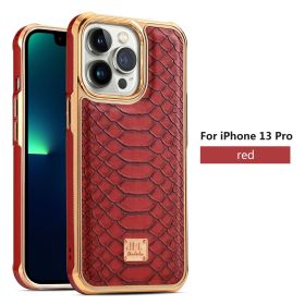 Applicable to IP14promax mobile phone case Apple 13PROMAX skin affixed mobile phone protective case Snake skin cross-border (Applicable model: IP 12PROMAX, colour: red)