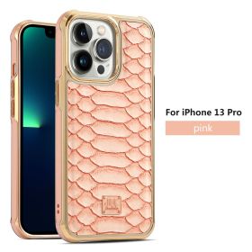 Applicable to IP14promax mobile phone case Apple 13PROMAX skin affixed mobile phone protective case Snake skin cross-border (Applicable model: IP 13PRO, colour: Pink)