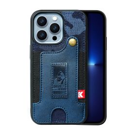 Suitable for iPhone 13pro phone case Apple 14 card wrist strap iPhone 14 phone case (Applicable model: iPhone14 PRO, colour: Camo Blue)