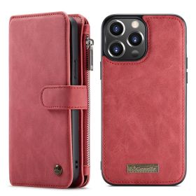 Premium Magnetic Wallet Flip Case for iPhone (Model: iPhone 13 PRO MAX, Color: Red)