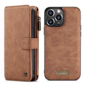 Premium Magnetic Wallet Flip Case for iPhone (Model: iPhone 13 PRO MAX, Color: Brown)